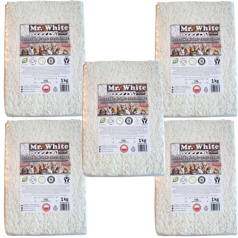 Mr. White Pluszowe wiórki celulozowe PLUSH ZESTAW 5 x 1kg ściółka dla gryzoni